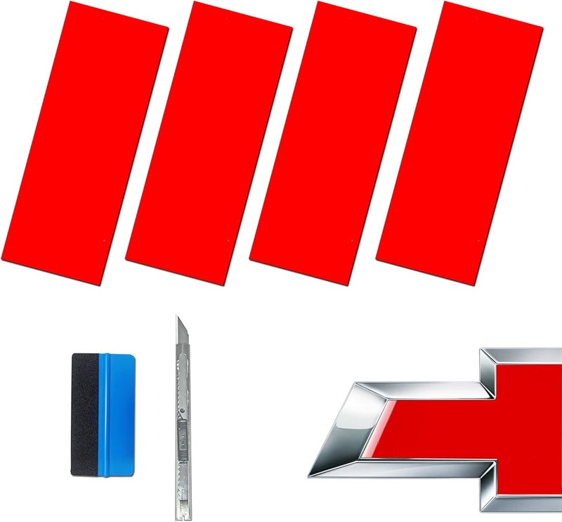 LZLRUN Compatible with Bowtie Logo Wrap Stickers Cut-Your-Own Emblem Overlay DIY Decals for Chevy (11.8 Inch x 4 Inch) (Gloss Red) - Image 1